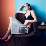 Mira, from Lost in Lingerie blog, wears Strips lingerie set