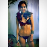 Laura Gude wears shoelace lingerie for instagram@ginofoto